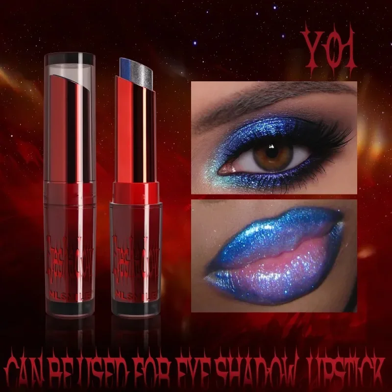 2 In 1 Two-tone Smokey Eye Shadow Stick Lip & Eye Lazy Lipstick Eyeshadow Halloween Metallic glitter Eyeshadow Lip Pigment Makeup