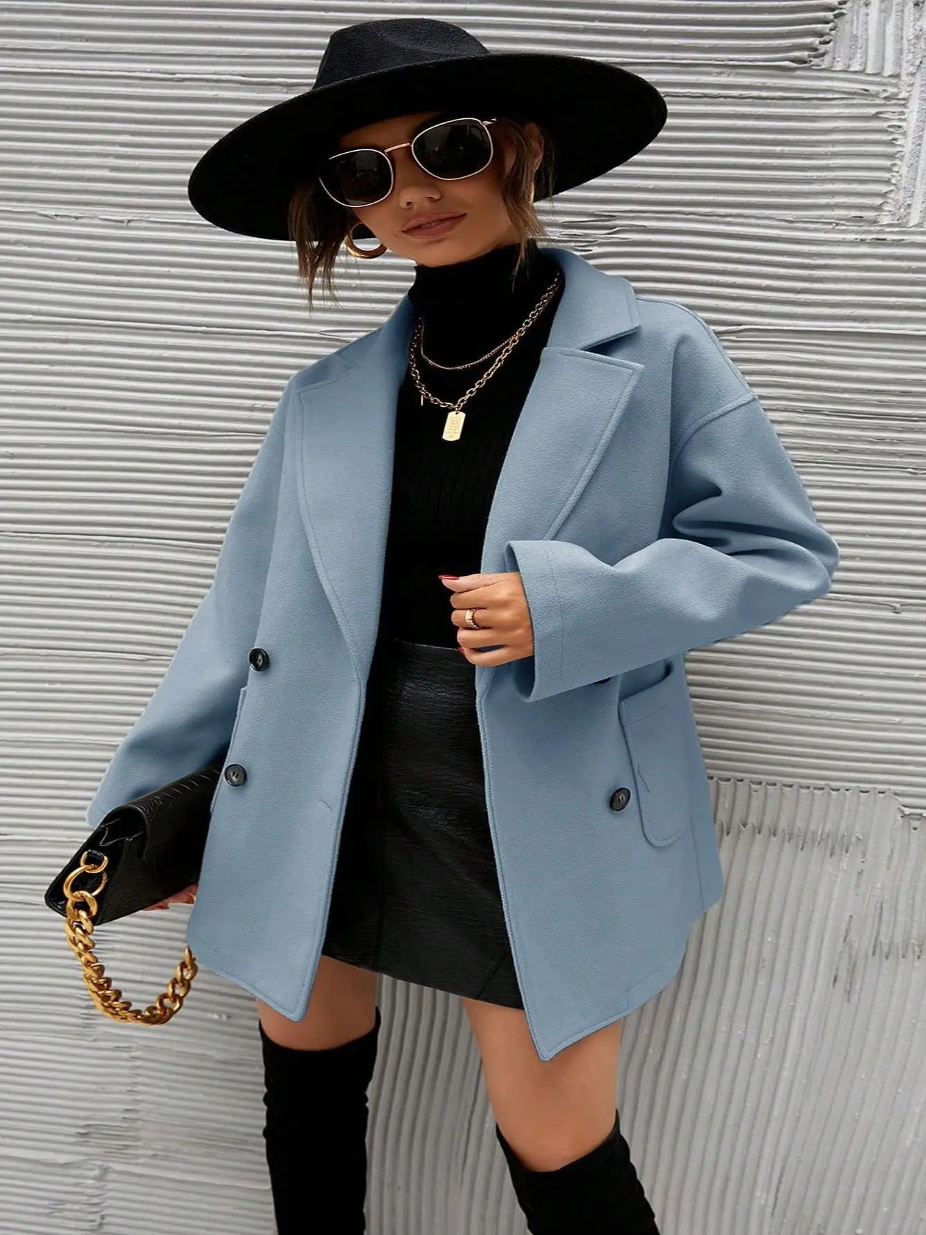 

Осень-зима, однотонное длинное двубортное шерстяное пальто миди све све на двух пуговицах, модная повседневная свободная женская ветровка