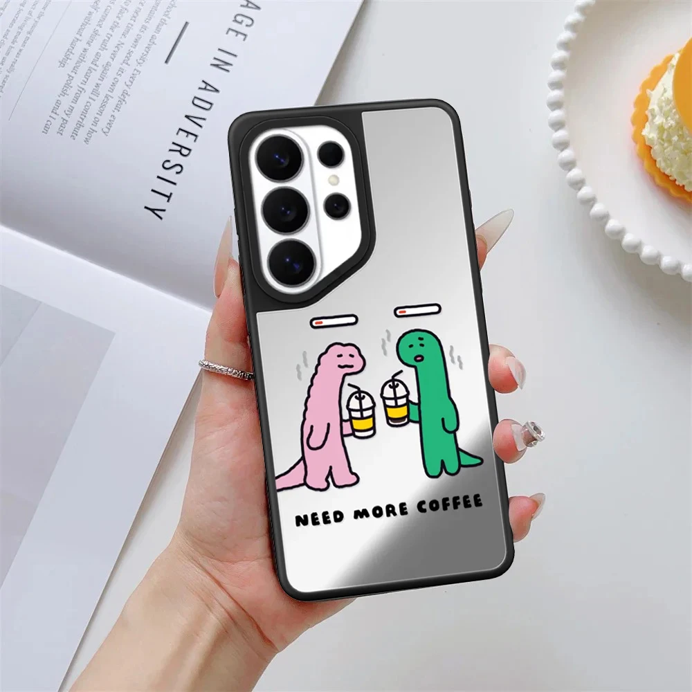 Couple Dinosaur Mirror Surface Case for Samsung Galaxy S26 S25 S24 S23 Ultra S26U S24+ S25+ S26 Plus Protective Case Cartoon