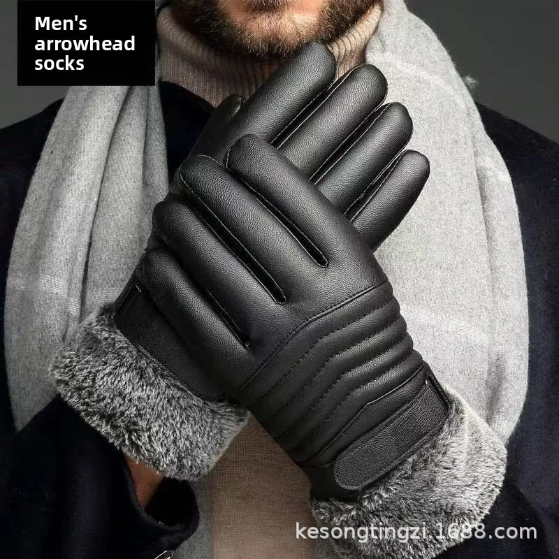 Winter Men Thermal Motorcycle Riding Gloves Cold Proof Leather Gloves Velvet Outdoor Waterproof Touch Screen Windproof Warm