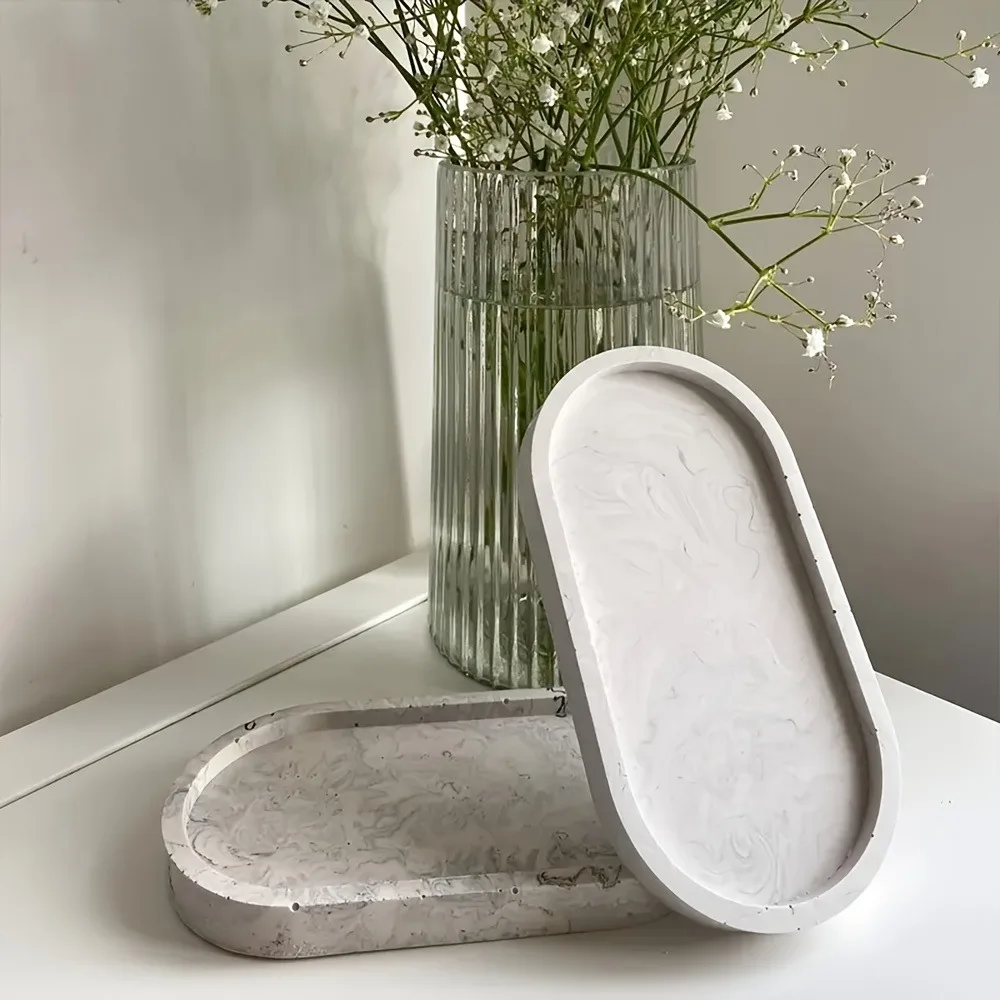 4pcs/set Silicone Plaster Molds, Include 1pc Oval Tray Silicone Mold and 3pcs Round Candle Holder Mould, Silicone Resin Plaster