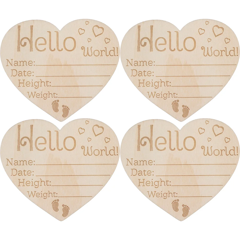 ป้ายไม้บอกความคืบหน้าการเติบโตของทารกแรกเกิด 4 ชิ้น พร้อมป้ายชื่อประกาศการเกิด
