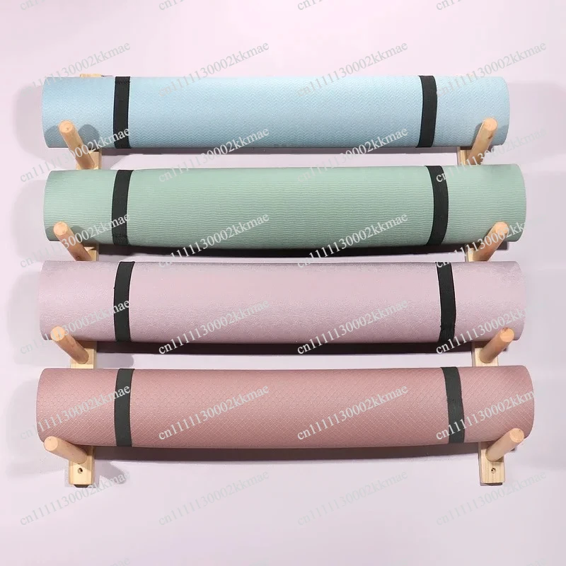 Solid Wood Yoga Mat Rack Foam Massage Roller Wall Shelf Pilates Studio Storage Solution Wall Mounted Wooden Organizer Stand