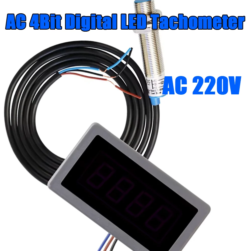 

AC 4Bit Digital LED High Precision Digital Tachometer RPM Speed Meter+Hall Proximity Switch Sensor NPN Red Tachometer AC 220V