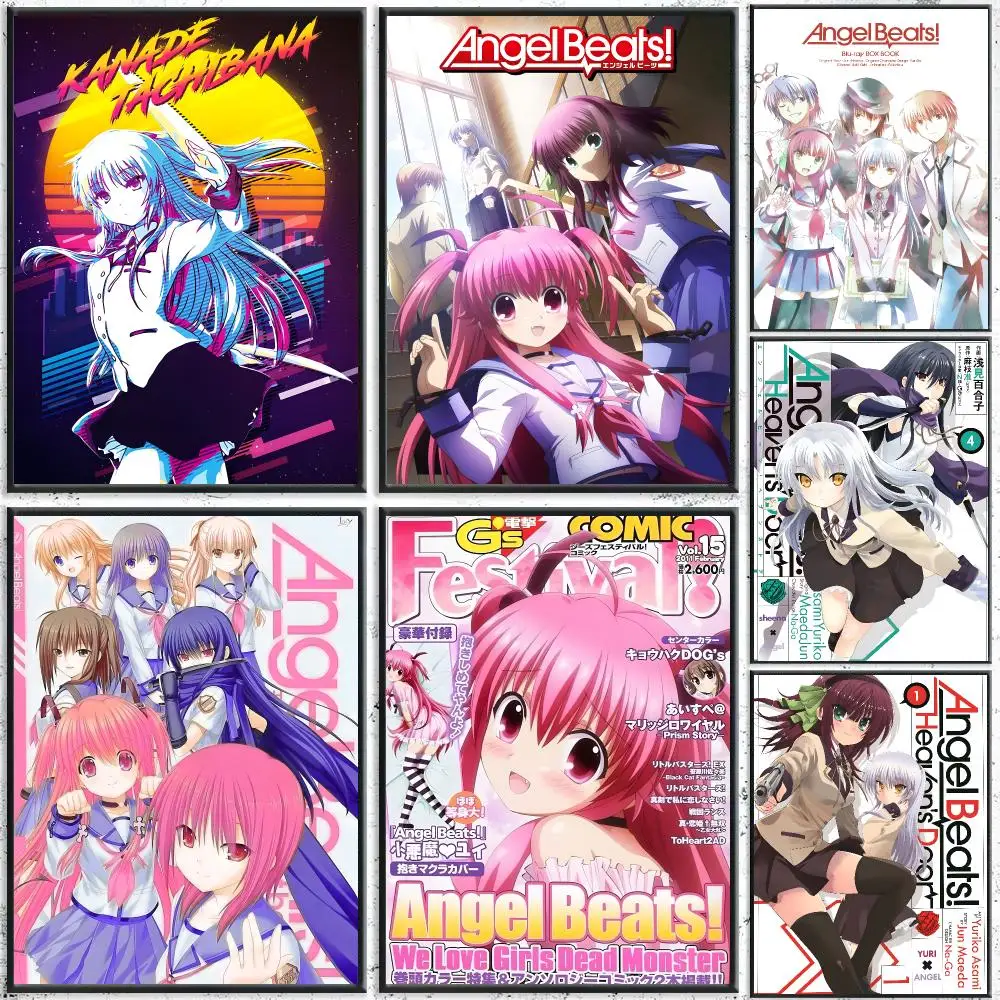 Anime Angel Beats! Poster Self-Adhesive Waterproof Wall Stickers, Coffee Bar Home Wall Decor