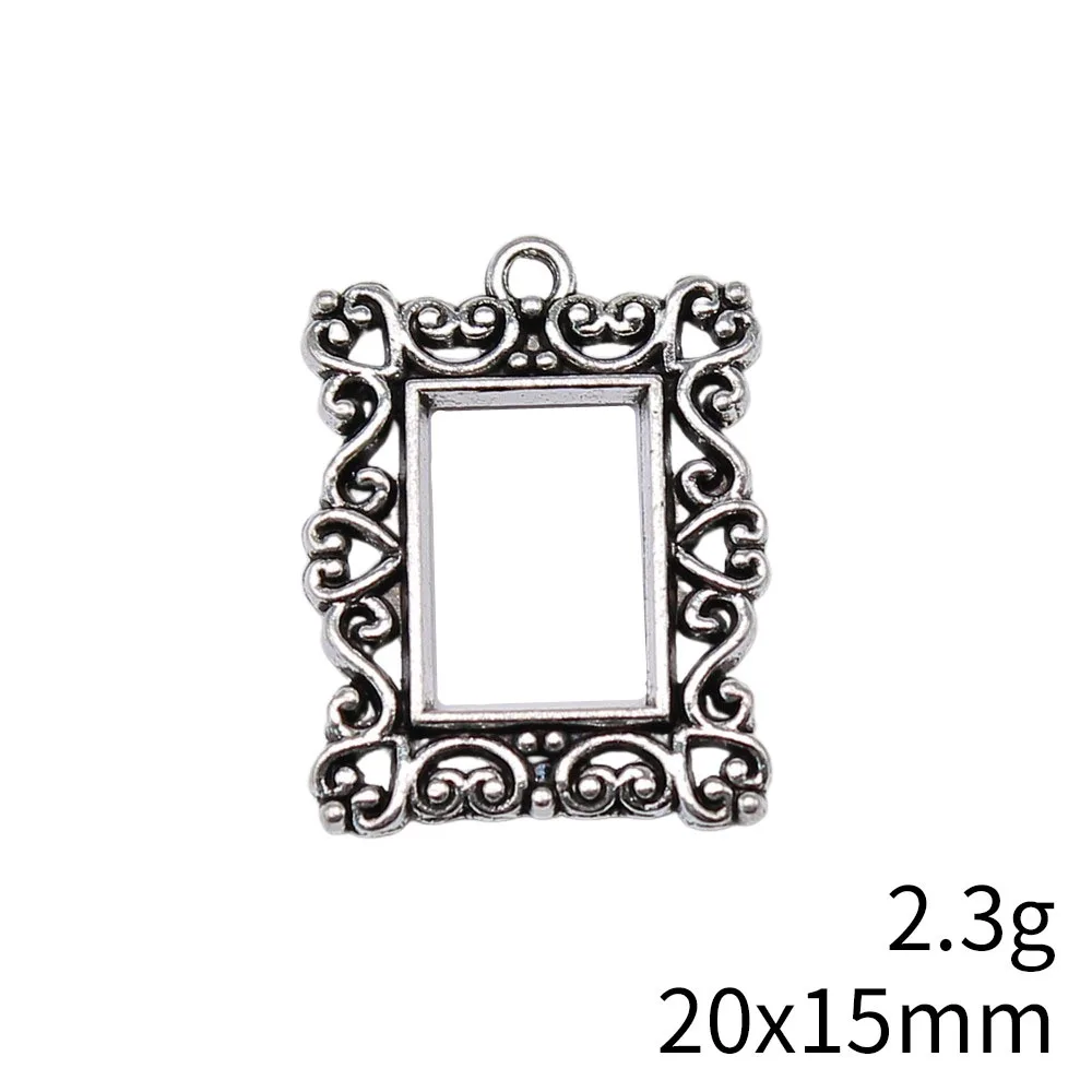 IFOCUS 10pcs/Lot Retro Rectangle Photo Frame Charms For DIY Jewelry Making Zinc Alloy 20x15mm/0.79x0.59inch