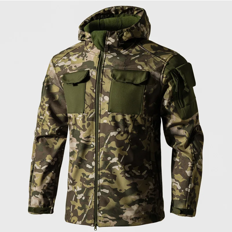 Autumn WinterTactical Jackets Men Cargo Military SoftShell Waterproof Windproof Hooded Jackets Outdoor Functional Multi-pockets