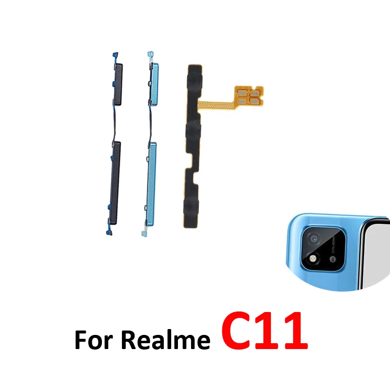 For Realme C11 2021 RMX3231 Phone New Housing Power Volume Button On Off Switch Key Internal Flex Cable Parts Blue Grey