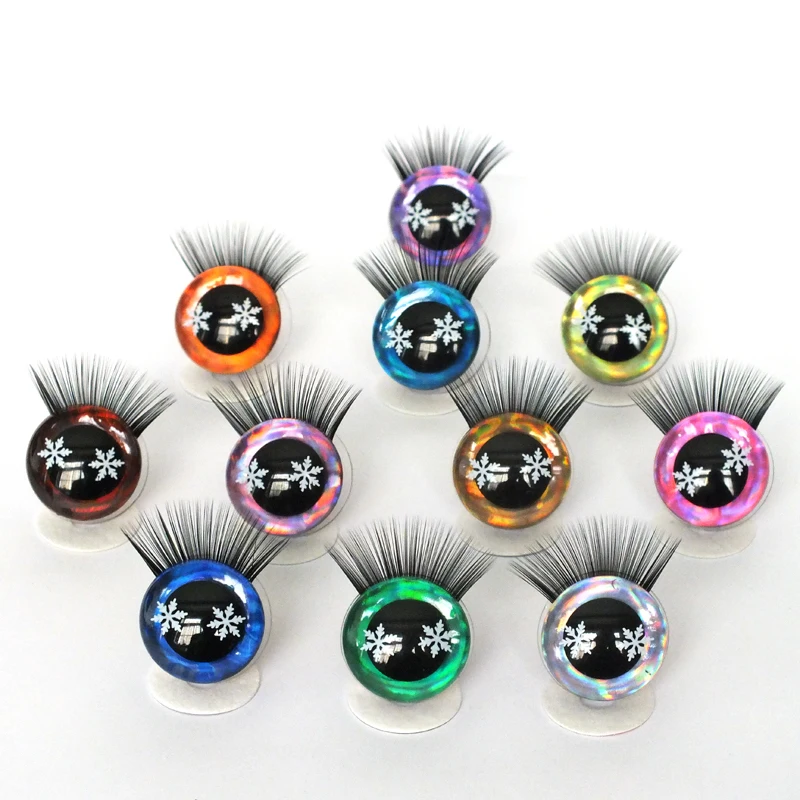 10pairs Christmas snowflake style 12 - 35mm new 3D Glitter toy eyes with black eyelash tray craft doll plush eyes