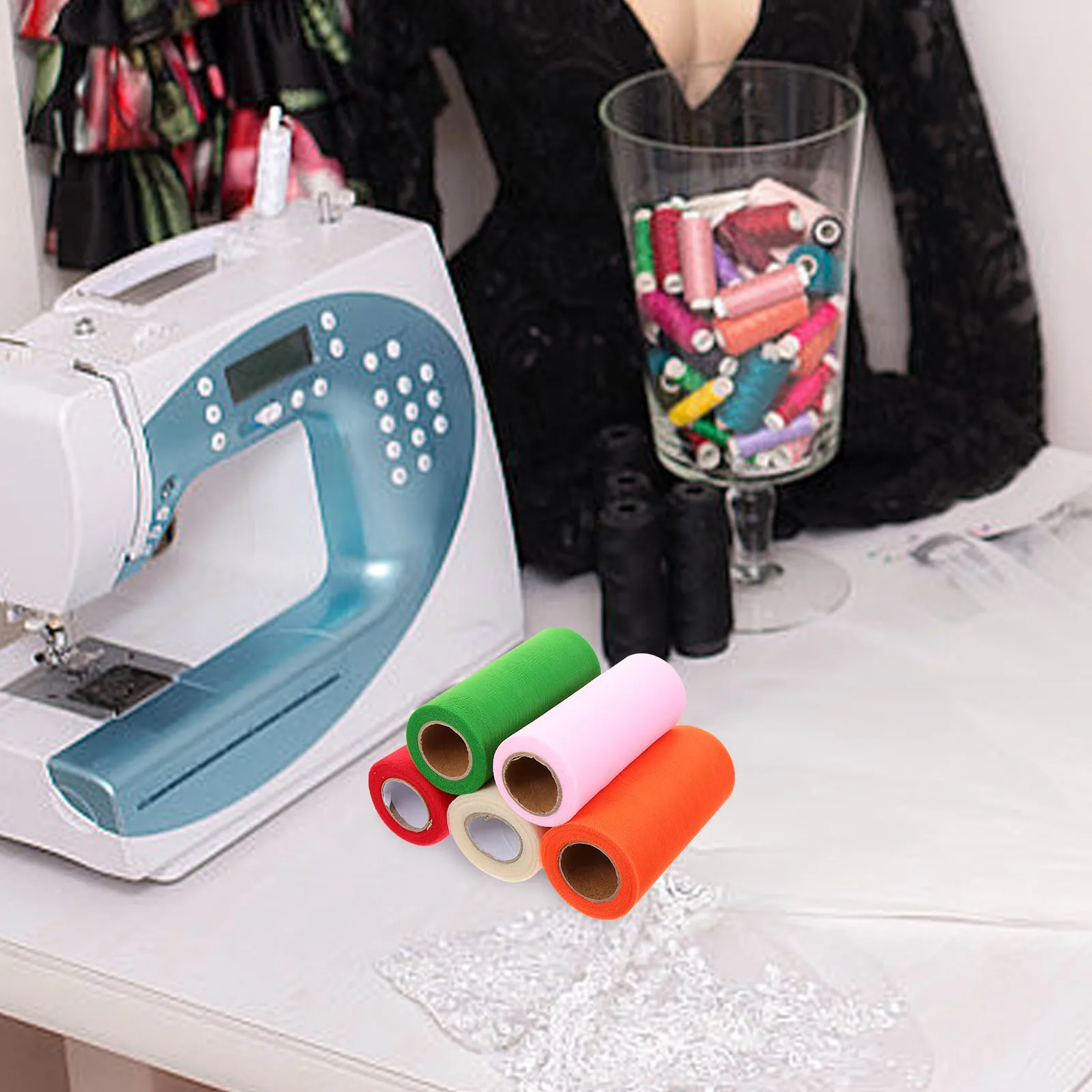 

5 Rolls Mesh Ribbon Roll Durable Nylon Spandex Tulle Ribbon DIY Material Wedding Party Craft Gift Wrapping Decoration