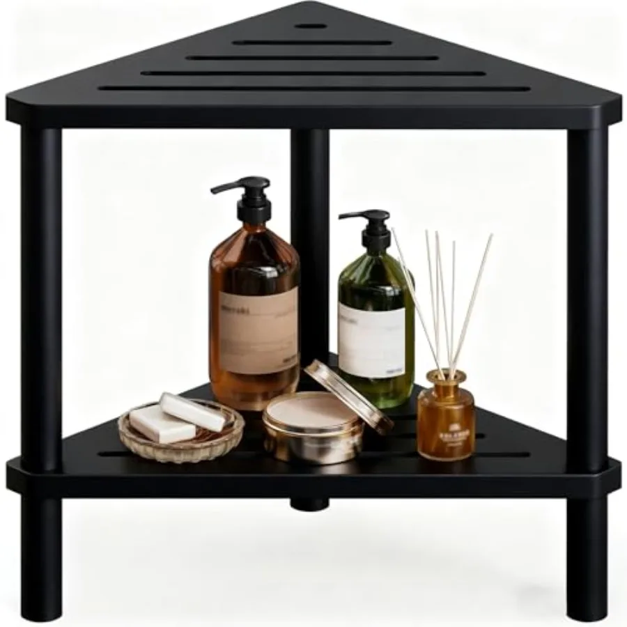 

Bamboo Corner Shower Stool - Waterproof Shower Stool for Inside Shower, Shaving Legs and Small Spaces, 2-Tier Shower Feet Rest