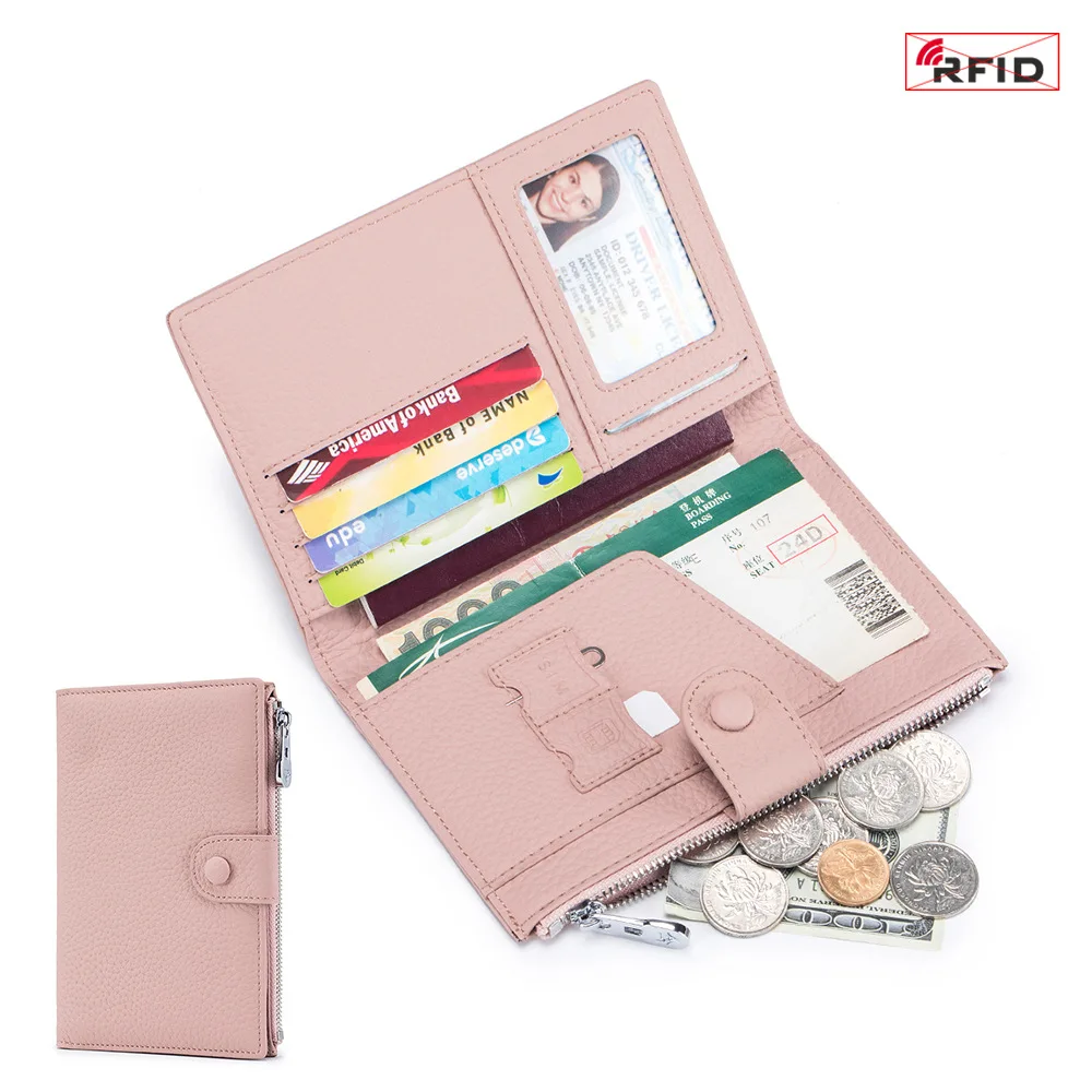 Genuine Leather Rfid Card Bag Multi Functional Passport Bag Coin Purse Coin Purse Ticket Holder Document Storage Bag