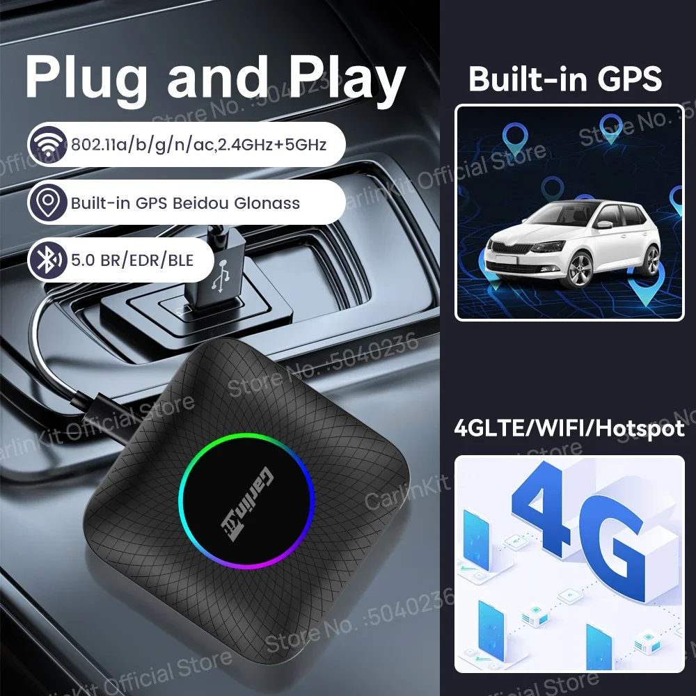 CarlinKit Wireless CarPlay TV Box Wired a Wireless Android Auto Adattatore Android 13 8 128G Smart Box per Netflix Mazda Kia IOS17