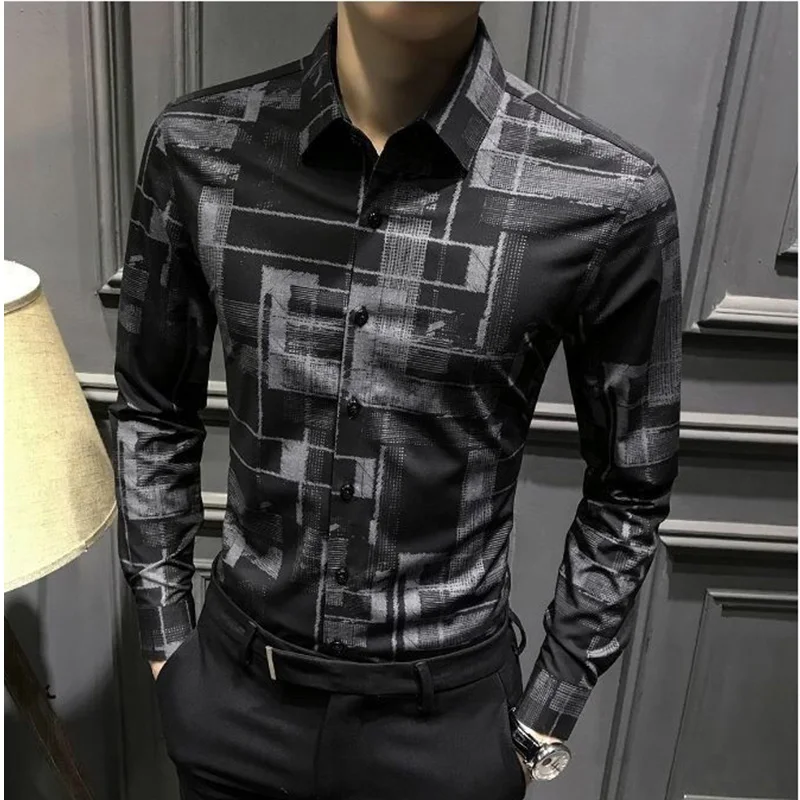 Stylish Lapel Button All-match Printed Shirt Men Clothing 2023 Autumn New Oversized Casual Tops Loose Korean Shirts