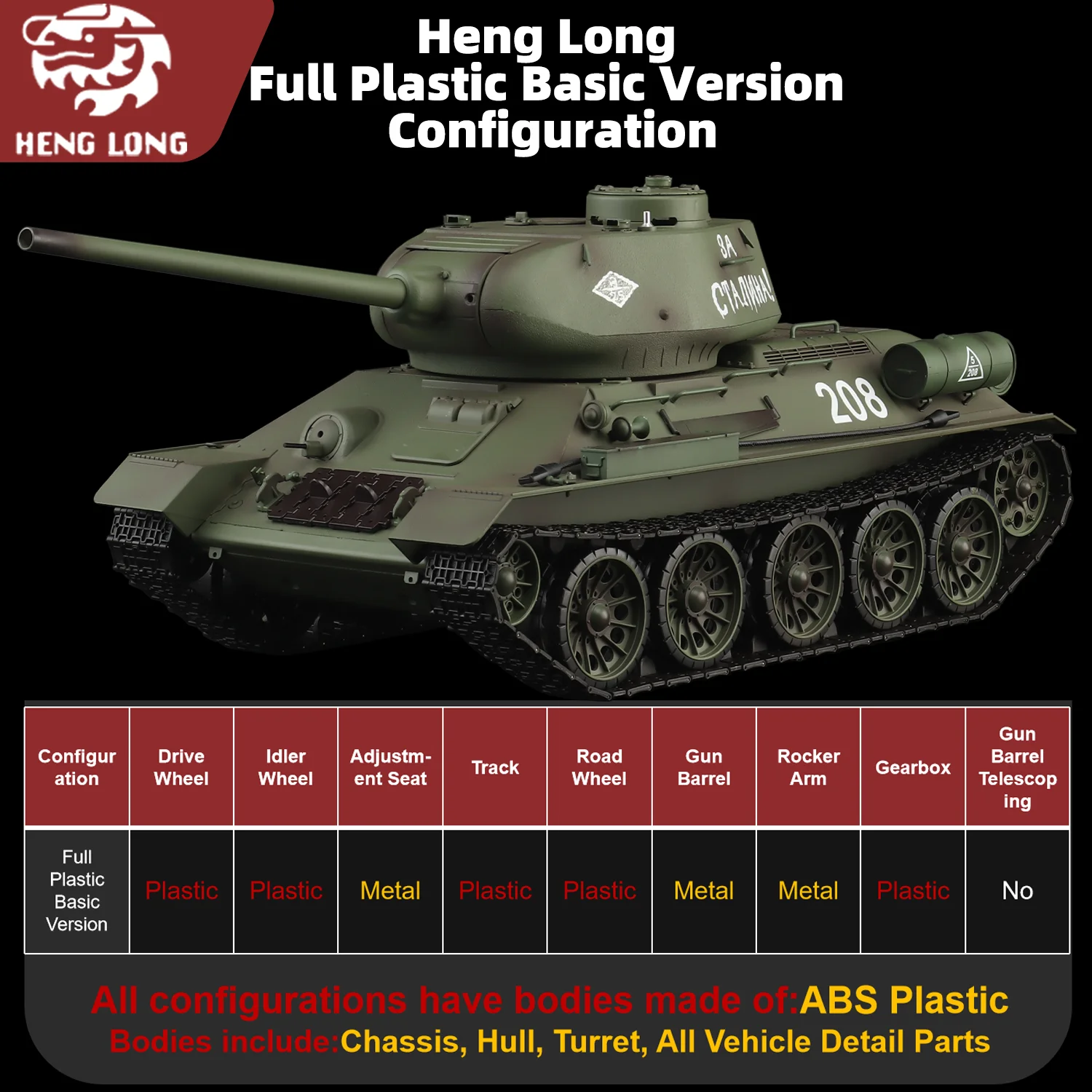 Heng Long rc tanques 1/16 União Soviética T-34/85 modelo de tanque (Plástico Completo Ver Básico. & 320 °   Torreta giratória e TK7.0) No.3909