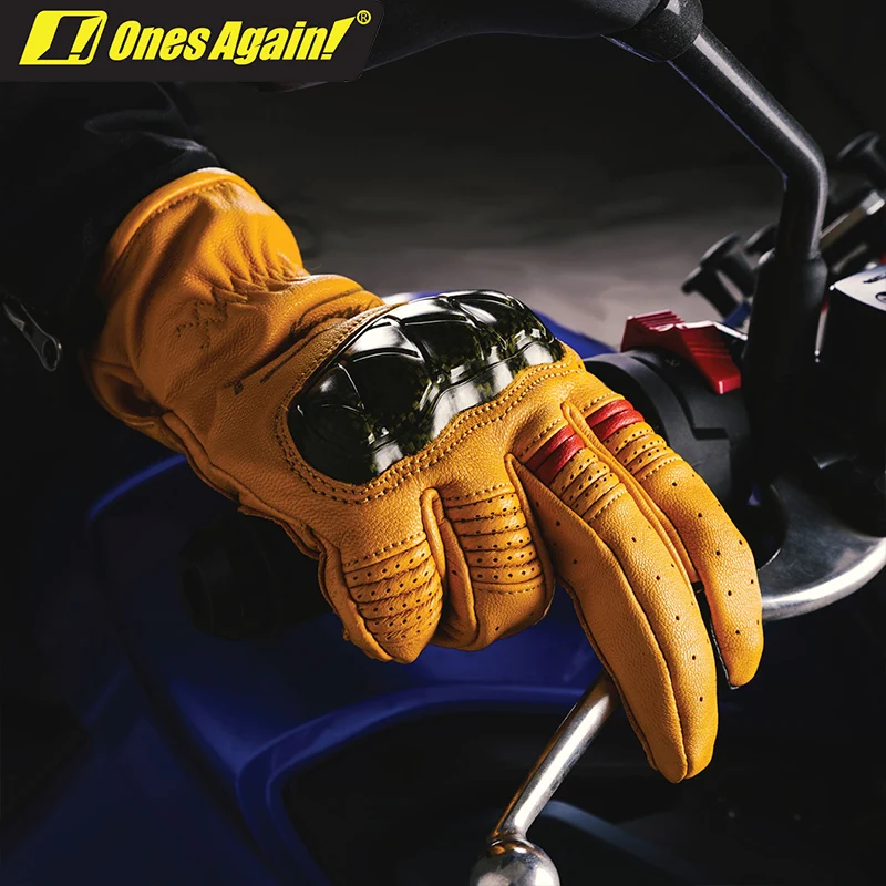 MG18 Sheepskin Leather Moto Luva Four Season Racing Motorcycle Carbon Fiber Glove with Gift Quick Release Lining Gloves