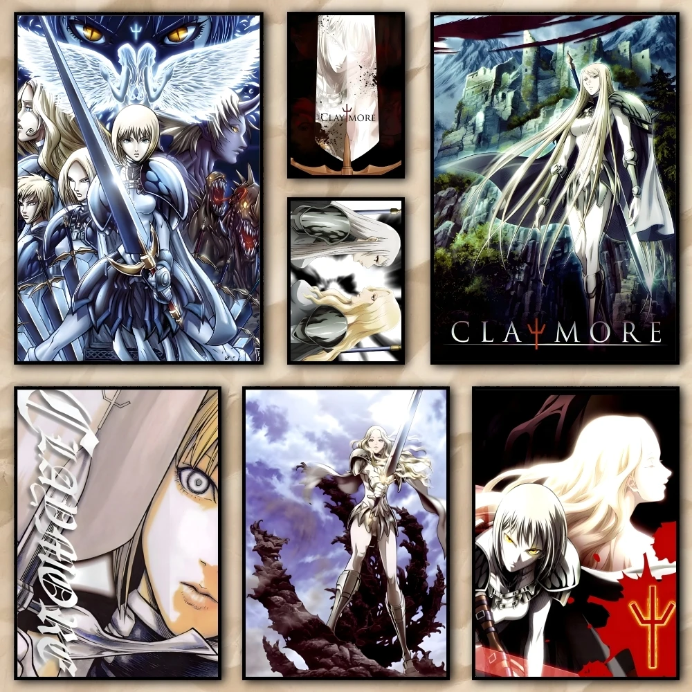 Claymore Poster, HD-Kunst, selbstklebende Wanddekoration, wasserfest, für Zuhause, Wohnzimmer, Schlafzimmer, Bar, ästhetische Dekoration