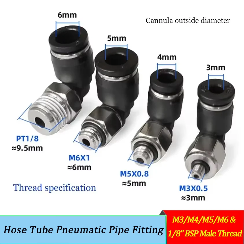 

Push In Fittings M3-M6 BSP Thread | 1/8" Pneumatic Connectors for 3-6mm Tubes | One Touch Air Quick Coupler Tool/Factory Use