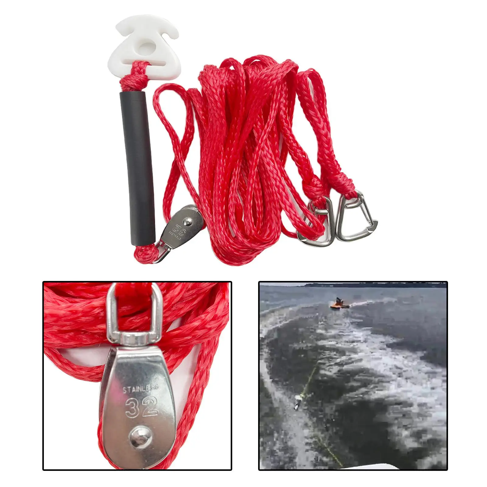 Boat Tow Harness 12ft Watersports Rope W/ Hook for Water Ski Wake Boarding