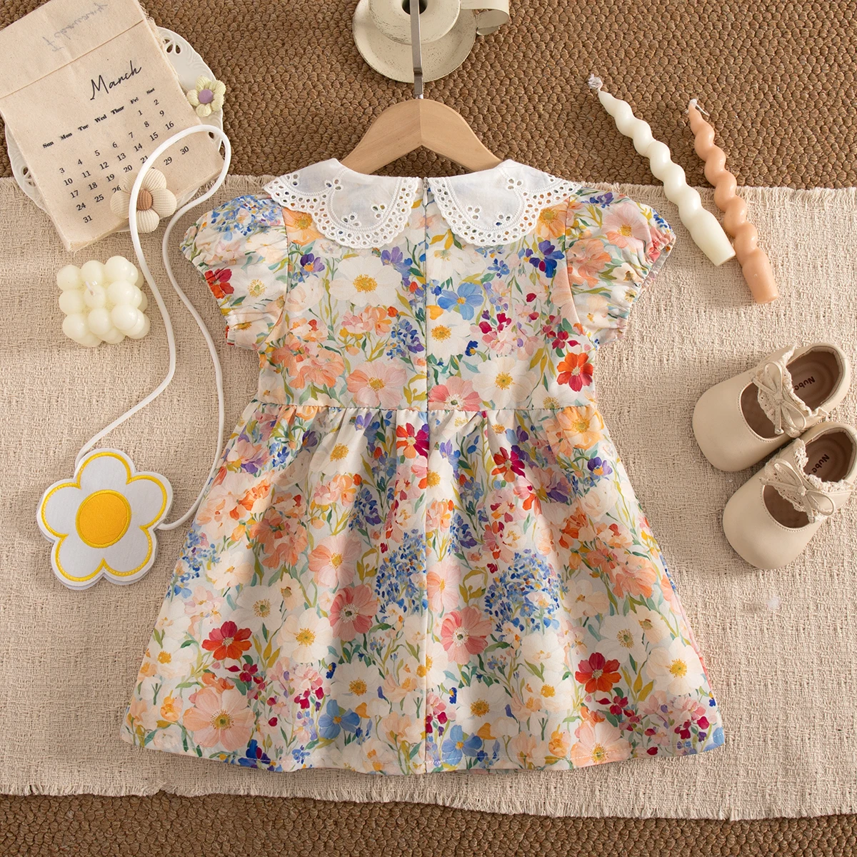 Summer New Baby Girl Floral Dress Sweet And Cute Children'S Clothing+Floral Pendant (9 Months -3 Years Old)