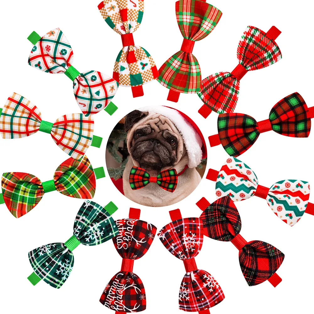 50PCS Christmas Dog Bows For Small Dog Cat Bowties Dog Christmas Grooming Pet Dog Puppy Bow Tie Neckties For Dogs Supplies