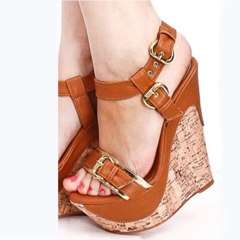 SHOFOO shoes Fashion women's high heels. About 15 cm heel height. Wedges heel sandals. Summer women's shoes. Fashion Show shoes.