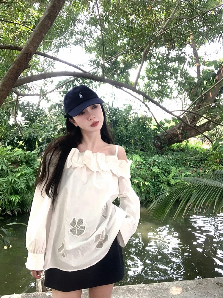 

Handmade Embroidery Flower Bud irt One oulder Women's Unique Super Beautiful Cotton Breathable Long Sve Summer irt