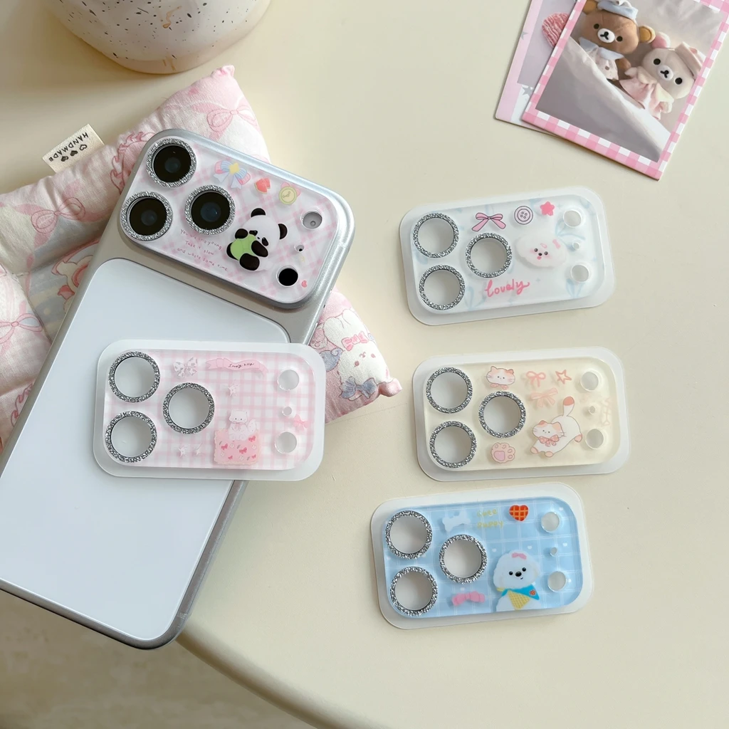 

Glitter Camera Lens Protector for iPhone 17 Pro 17 Pro Max Fun Cat Puppy Panda Animal Protective Glass Lens Screen Protectors