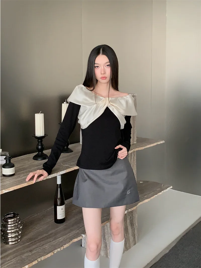 

Mipai Splice One oulder Knitted Sweater Women's Slimming High Quali Spring Autumn Top Faionable Ele