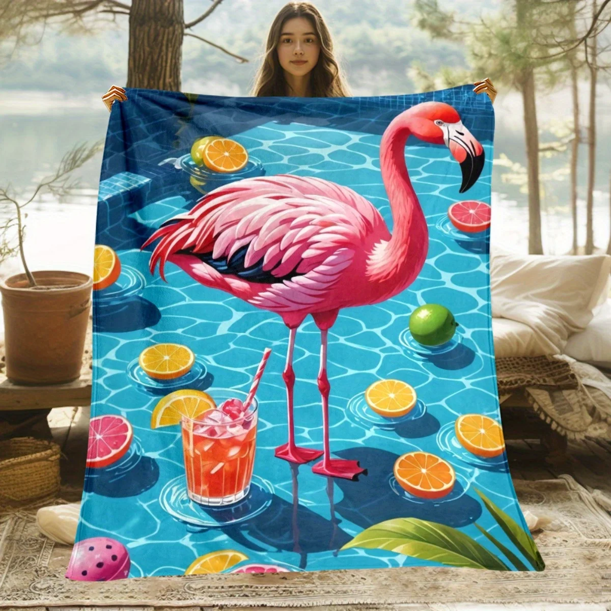 

1 Flamino-patterned flannel blanket - soft and warm, suitable for camping, sofas, beds and chairs, a perfect holiday gift