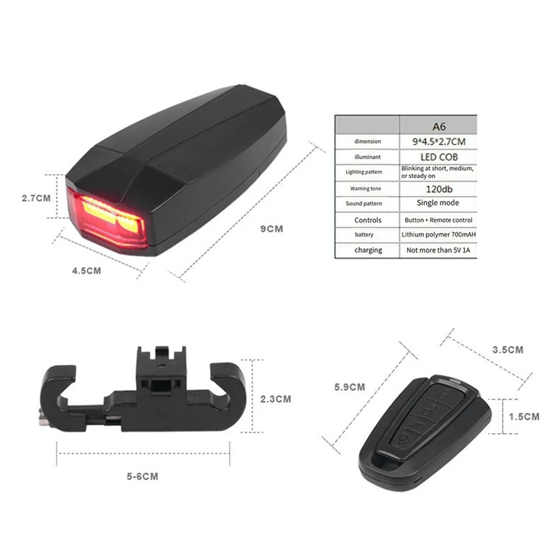 Lampka rowerowa Alarm antykradzieżowy Bezprzewodowy wodoodporny automatyczny wykrywacz hamulca Pilot USB Tylne światło roweru Lampa klaksonowa Alarm