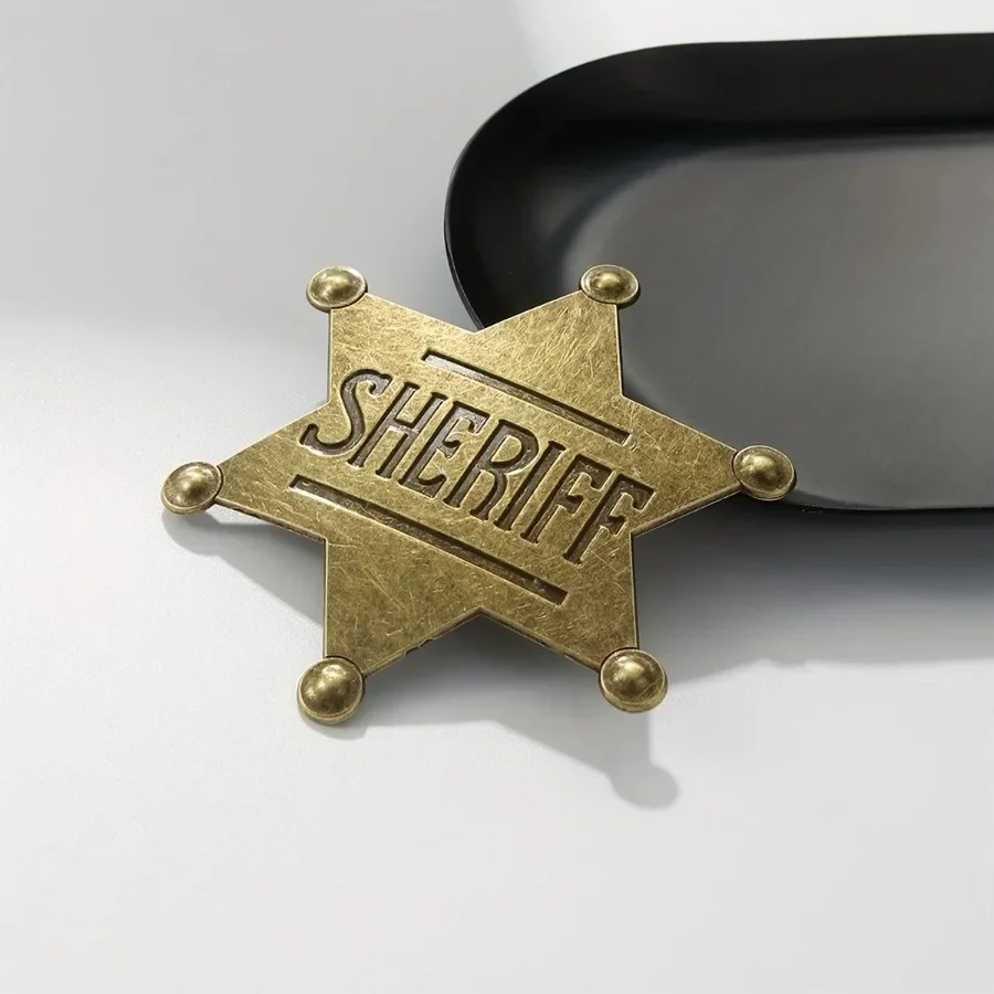Insignia de Sheriff Dorada de 2 Piezas, Ideal para Regalo o Decoración en Fiestas de Vaqueros para Adultos, Insignia para Chaleco de Vaquero del Oeste