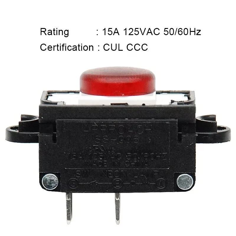 

Approach SS 006 250V 15A Manual Reset Trip Free Red Light Push Button switch AC Circuit Breaker for Printers Office Equipment
