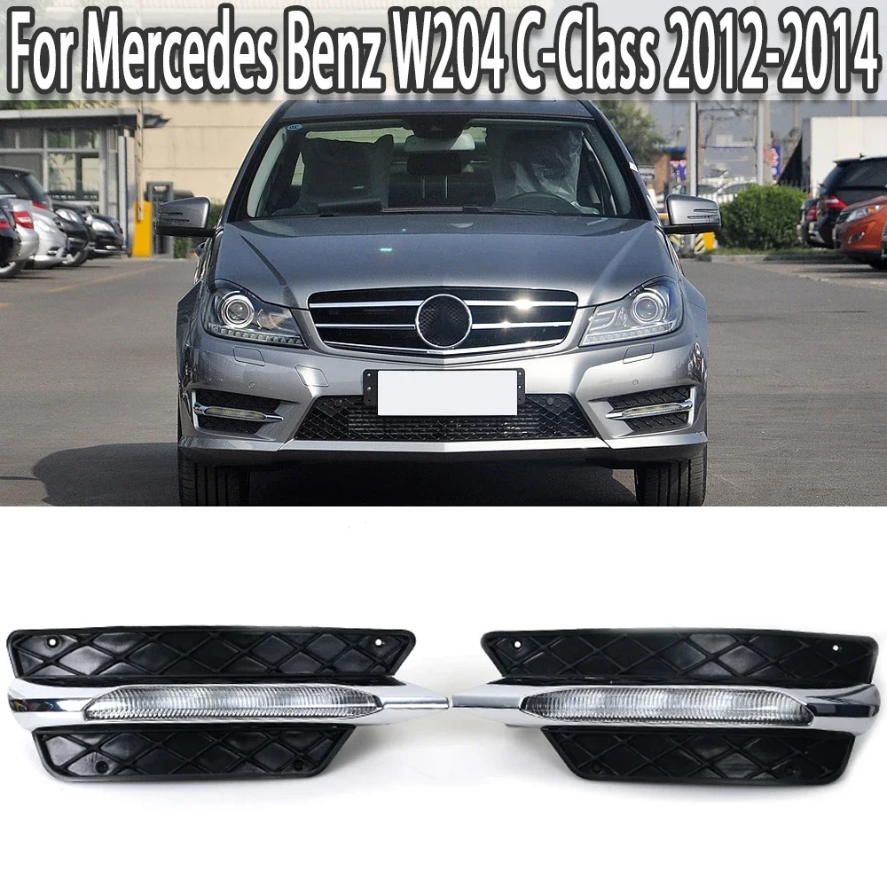 Pair Left&Right Daytime Running Light Assembly For Mercedes Benz W204 C-Class 2012-2014 Car Front Bumper Fog Light Grille Cover