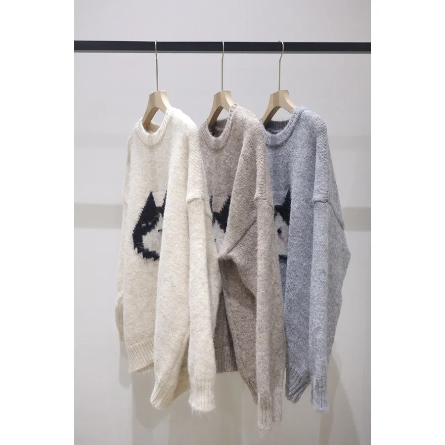 Comfortable Thick Cartoon Jacquard 2023 Autumn And Winter Loose All-Matching Thickened O-Neck Pullover Long Sleeve Sweater Women