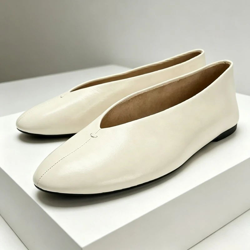 Comfortable Soft Leather PU Ballet Flats for Women Elegant Round-toe Mary Jane Shoes Light Non-slip Casual Shoes Office Shoes