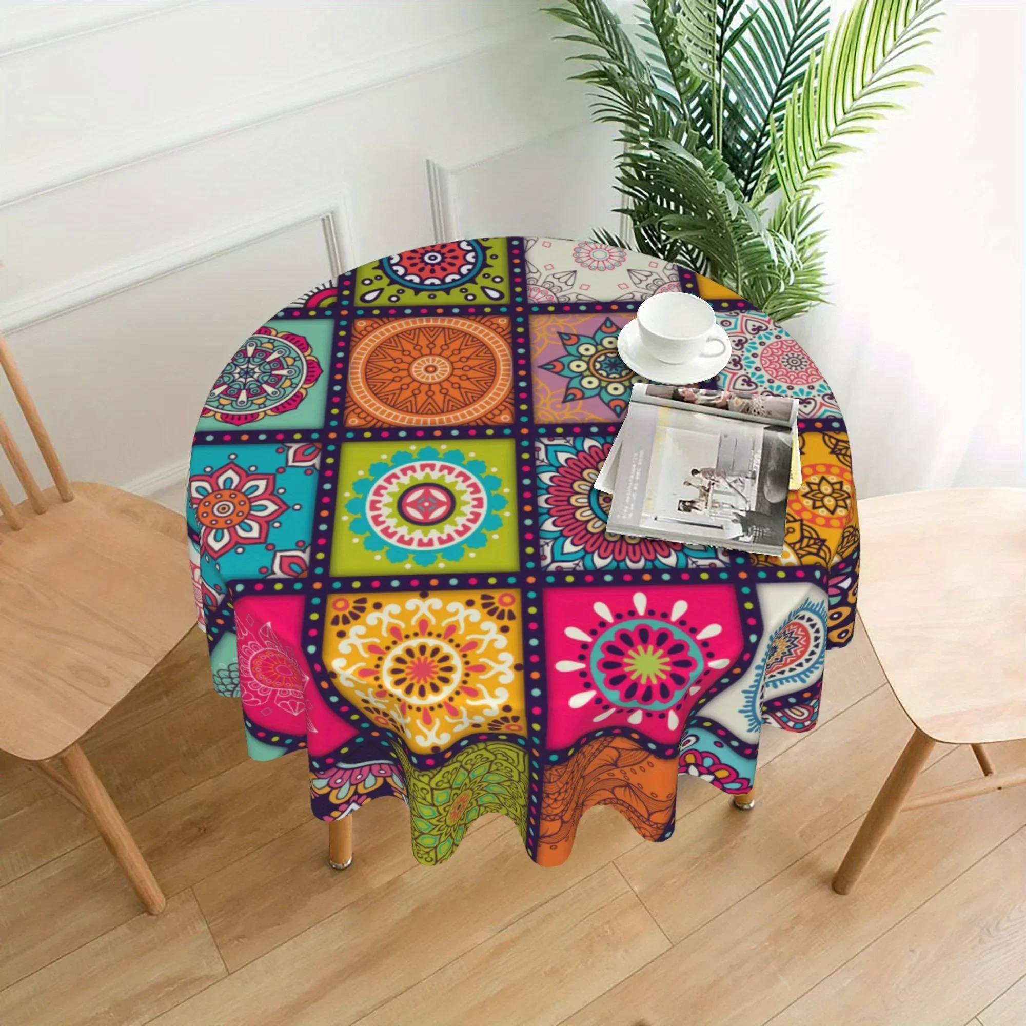 2024 August collections Rectangle Polyster Tablecloth Mandala Bohemian Circular Colorful Table Cloth