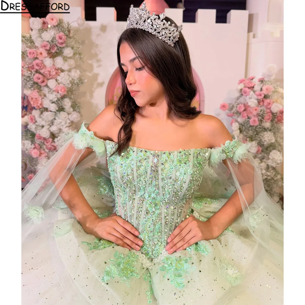 Vestido de Quinceanera Verde Menta Mexicano, Vestido de Baile com Apliques Florais 3D, Vestido de Festa para 16 Anos, Vestido de 15 Anos