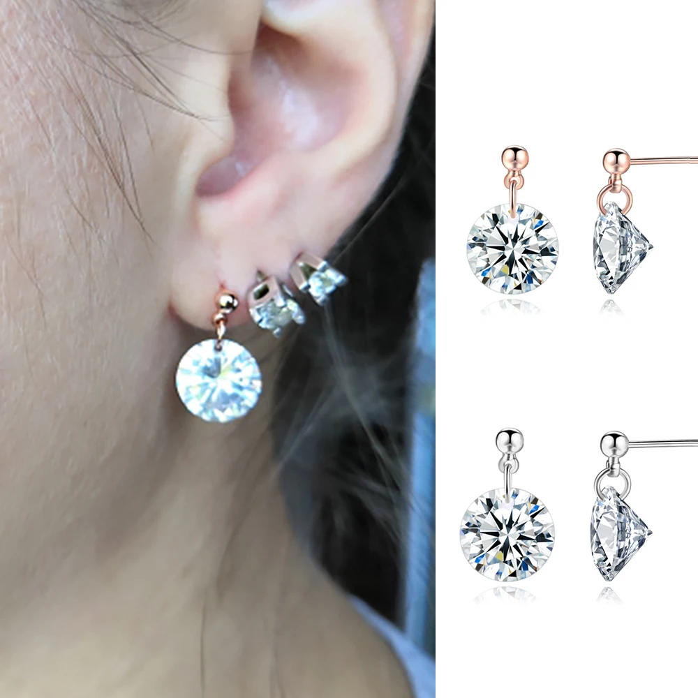 Classic Crystal Stud Earring For Women Complete Clear Cubic Zirconia Rose Gold Color Fashion Jewelry Wedding Gifts E153