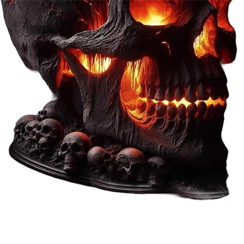 ABZC-Flame Table Lamp Skull Design, Halloween Decorative LED Night Light, Resin Craft, Craftsmanship USB Rechargeable