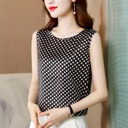 Vintage Polka Dot All-match Tanks Summer New Sleeveless O-neck Printing Plus Size T Shirt Tops Fashion Casual Women Clothing