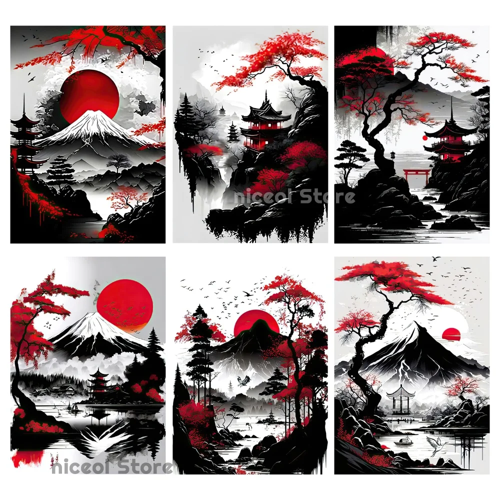 tapisserie-japonaise-a-l'encre-noire-et-rouge-pour-la-decoration-de-la-maison-et-du-bureau-motif-mont-fuji-soleil-rouge-temple-decoration-murale-236-x-354-pouces