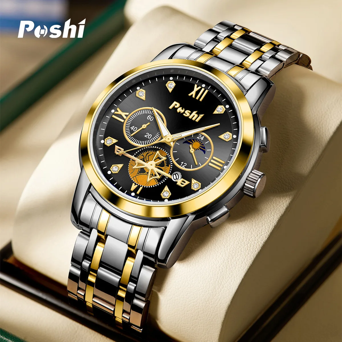 

POSHI 969 Stainless Steel Quartz Watch Fashion Business Watches for Man with Date Original Design Life Waterproof reloj hombre