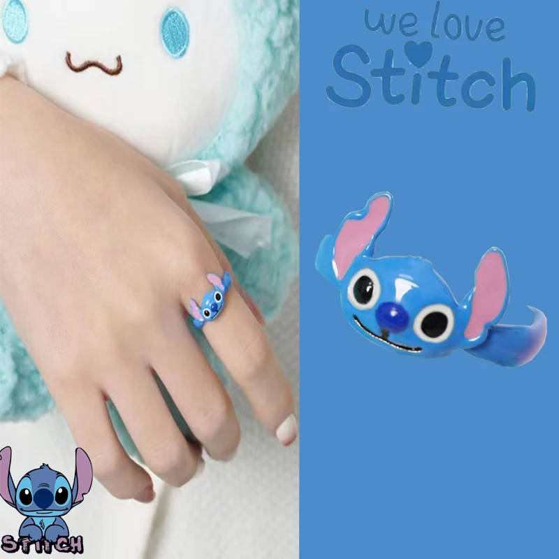 

New Fashion Trend Disney Anime Stitch Ring Kawaii Lilo & Stitch Delicate Open Ring Adjustable Canvas Women Jewelry Accessories