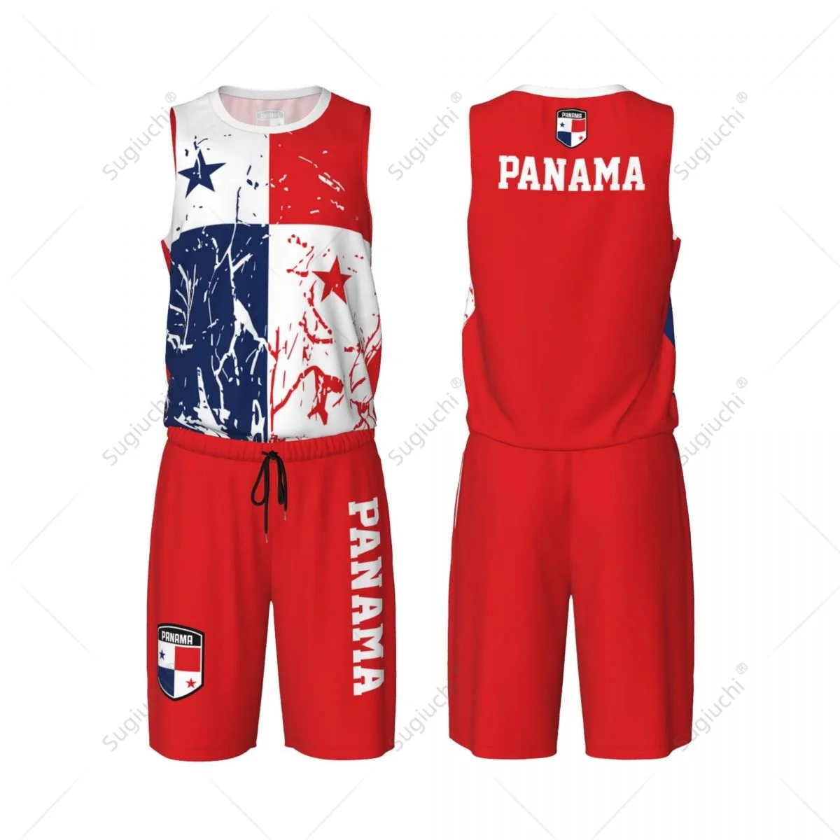 Panama Flag Grain Men Basketball Set Shirt & Pants Sleeveless