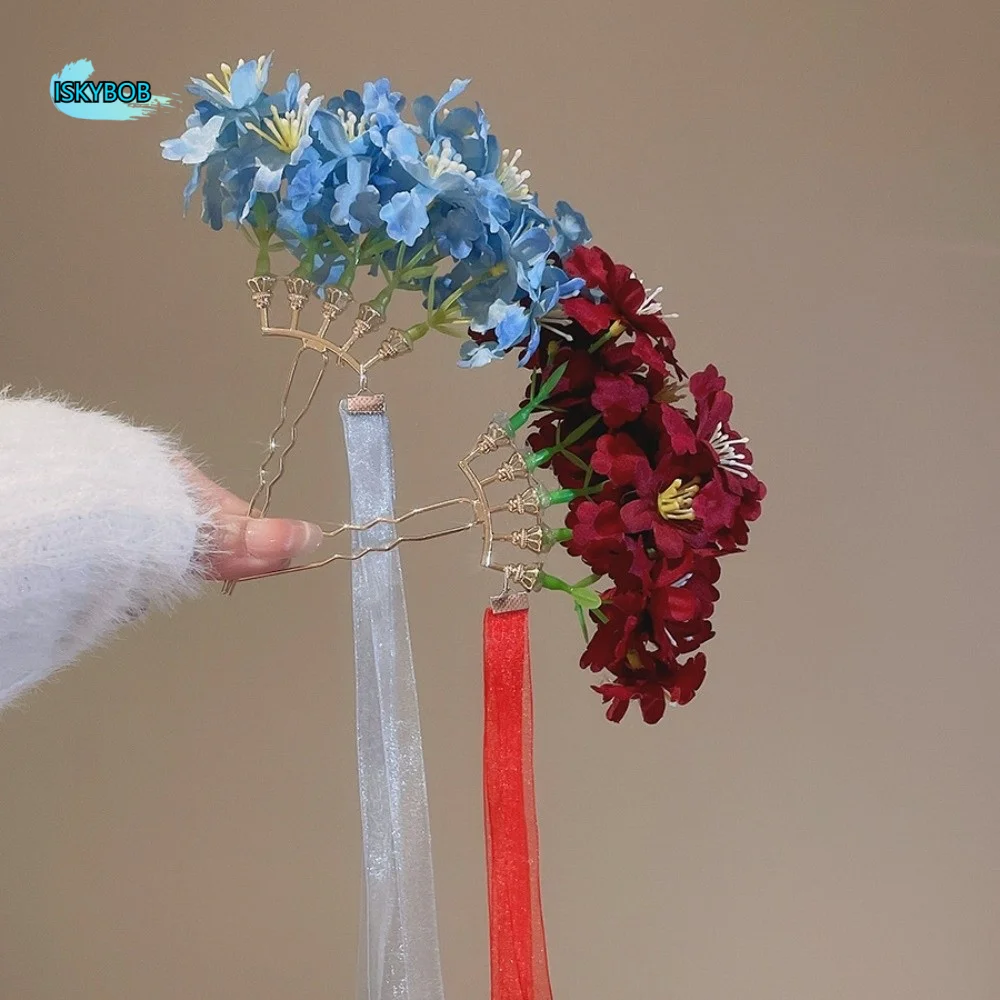 

Elegant Fairy Flower Hair Stick Large Bohemian Chinese Style Side Clip Headdress Simulation Flower Thai Hair Fork Girls