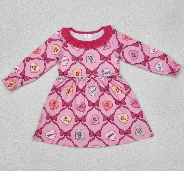 فستان أطفال بدون موك مطبوع عليه قلب للفتيات في عيد الحب بطول الركبة #6