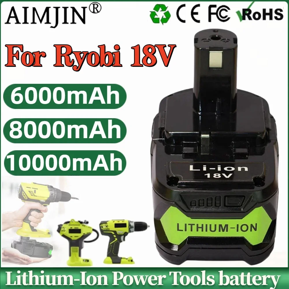 

18V 6.0/8.0/10.0Ah For Ryobi RB18L50 Lithium-ion Replacement Battery for Ryobi RB18L25 RB18L15 P108 P102 P103 Cordless Tool