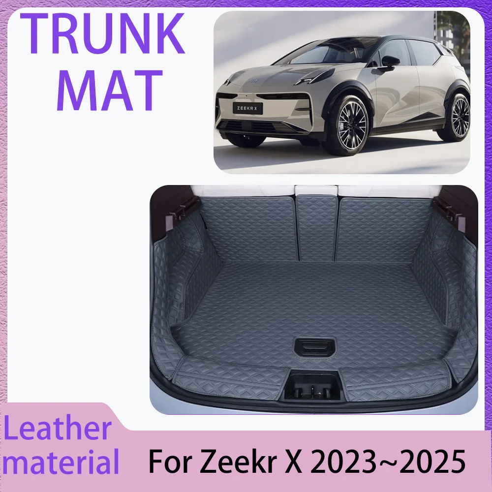 

Для Zeekr X 2023 ~ 2025 2024 автомобильные кожаные чехлы для багажников, водонепроницаемый коврик для предотвращения царапин, лоток для багажника, аксессуары для защиты салона