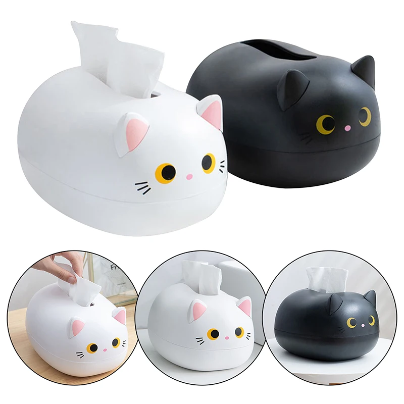 Kawaii Cat Tissue Box Plastic Napkin Storage Box Container Desktop Paper Holder Nordic Style Home Bathroom Dormitory Decoration